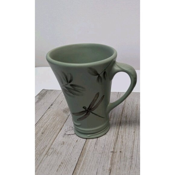 Set 1 Pfaltzgraff Naturewood Green Tall Accent Mugs Dragonfly Leaves Bee Retired - Picture 4 of 7